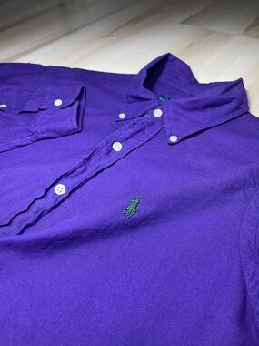 Polo Ralph Lauren Men’s Sz L Button Down Purple Green Pony Oxford Classic Fit
